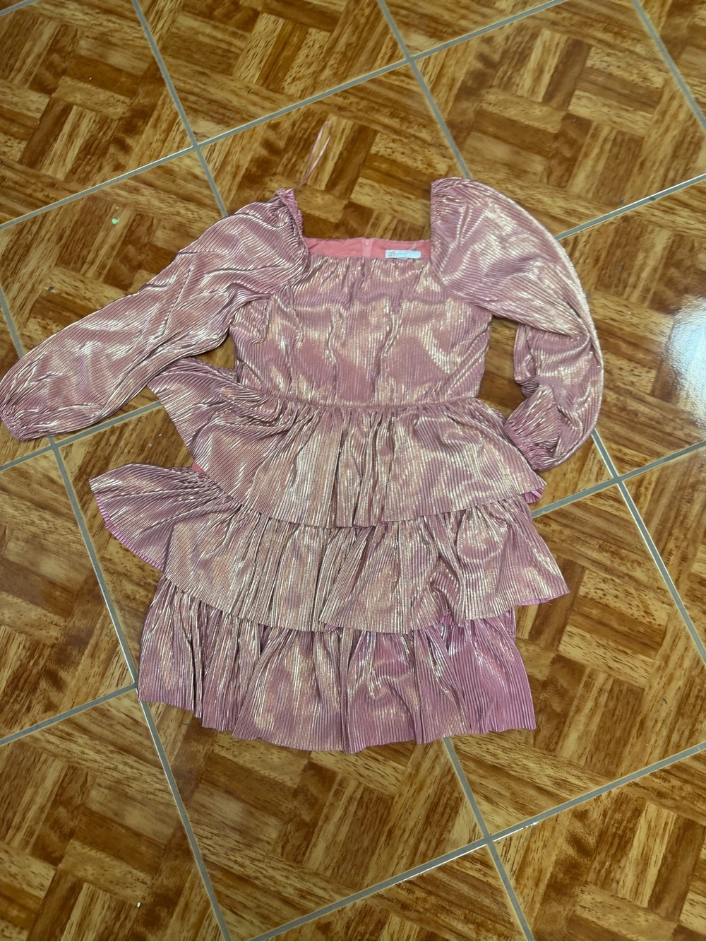 GB girls Metallic Pink Ruffle Tiered Party Dress